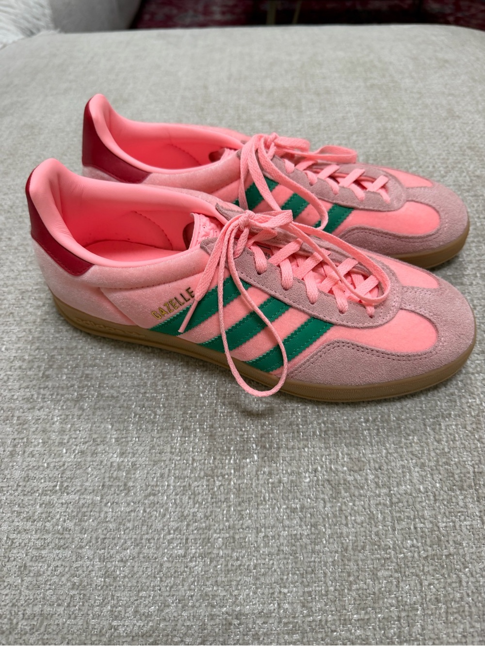 adidas Indoor Court Green Glow Pink Gum Gazelle Suede Low-Top Sneakers Adidas